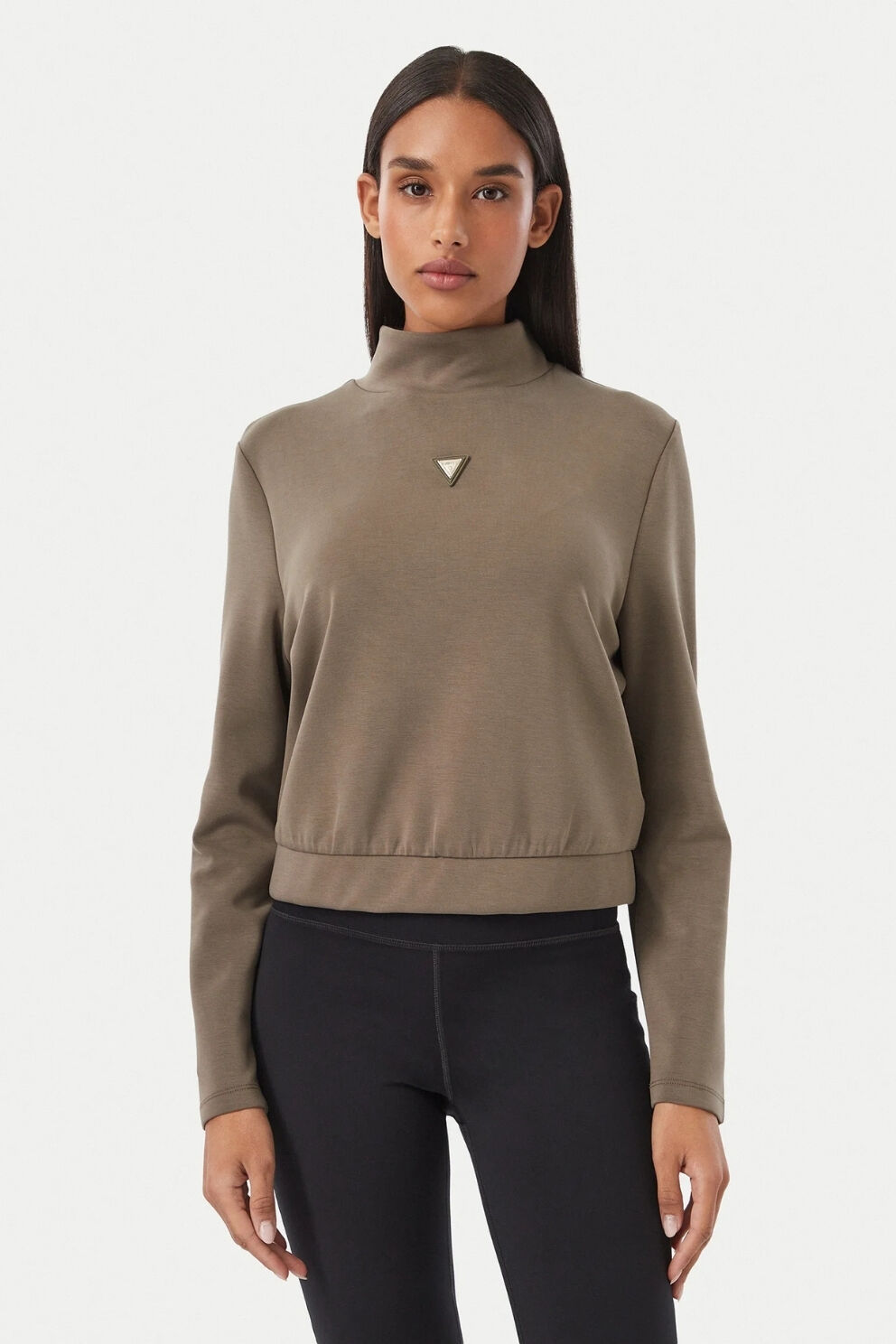 Guess Boğazlı Normal Kesim Sweatshirt Haki