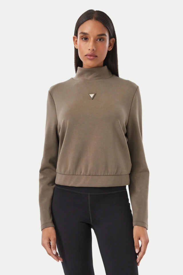 Guess Boğazlı Normal Kesim Sweatshirt Haki