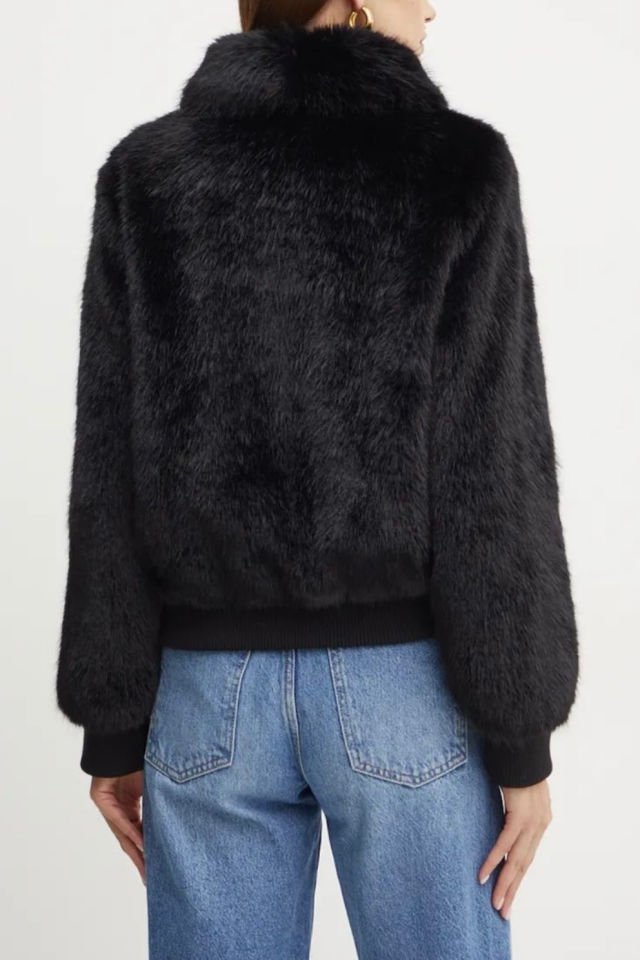 Guess Suni Kürk Bomber Ceket Siyah