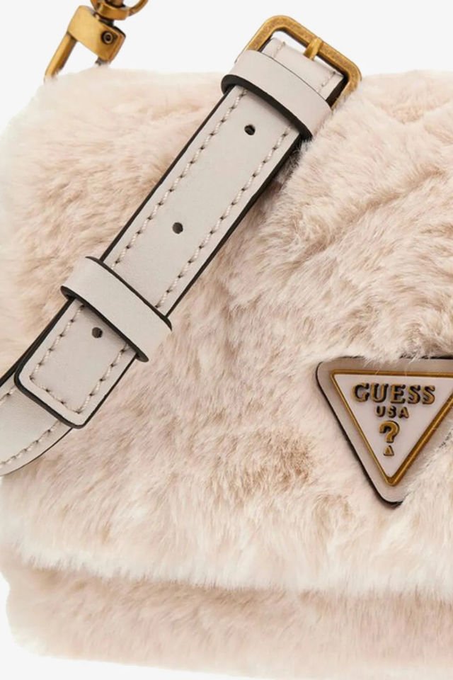 Guess Samia Logolu Yumuşak Tüylü Çıkarılabilir Askılı Çanta Krem