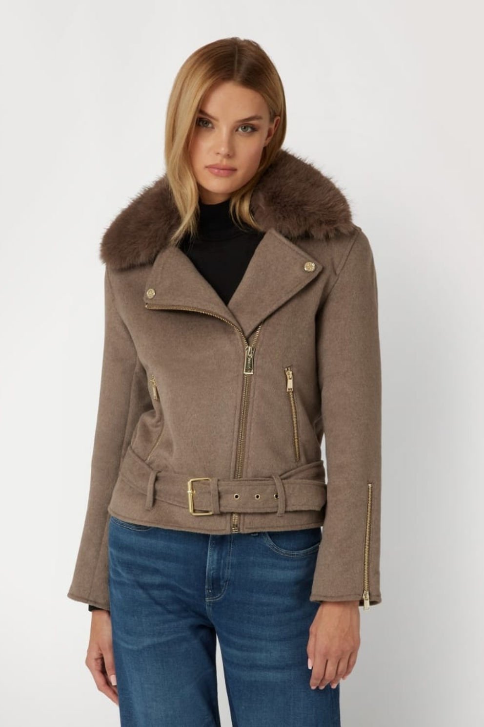 Guess Yünlü Biker Ceket Kahverengi