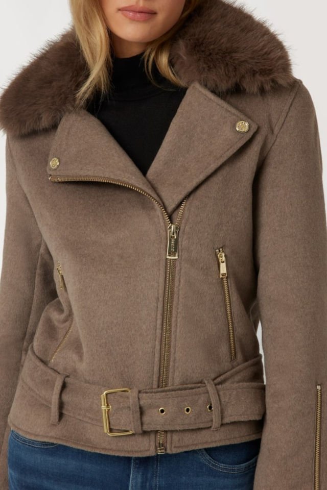 Guess Yünlü Biker Ceket Kahverengi