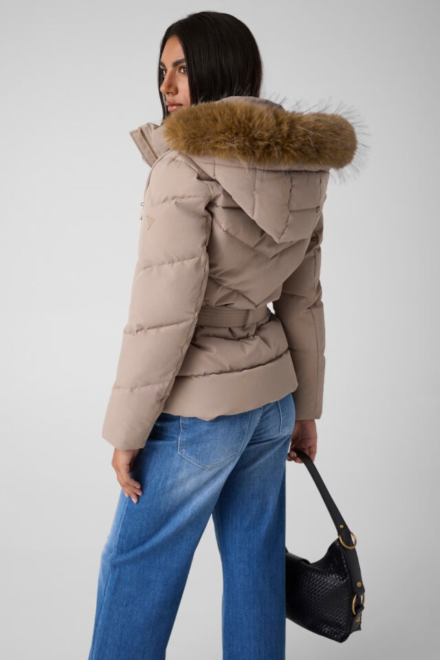 Guess Kısa Kemerli Şişme Ceket Krem
