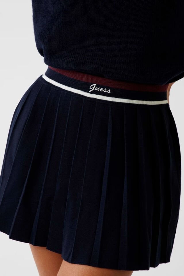 Guess Yün Karışımlı Pileli Mini Etek Lacivert