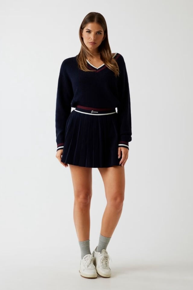Guess Yün Karışımlı Pileli Mini Etek Lacivert