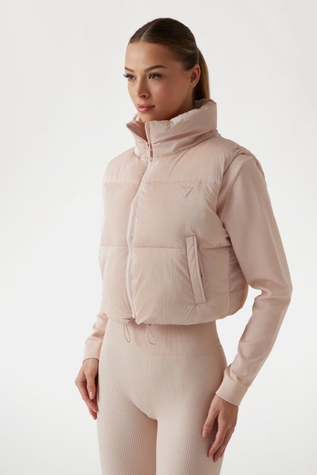 Guess Kolsuz Kısa Şişme Mont Pembe