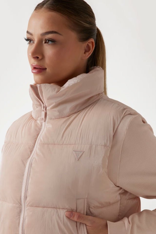 Guess Kolsuz Kısa Şişme Mont Pembe