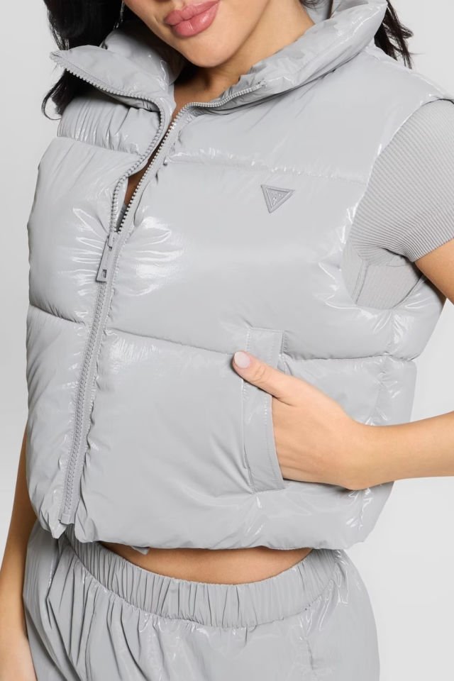 Guess Kolsuz Kısa Şişme Mont Gri