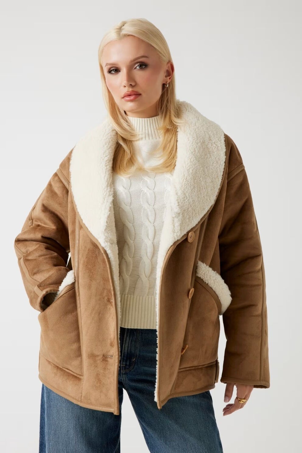Suni Koyun Derisi Ceket Kahverengi
