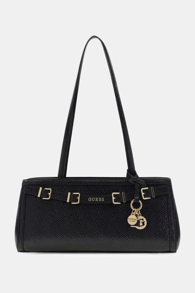 Guess Dovie Suni Deri Omuz Çantası Siyah