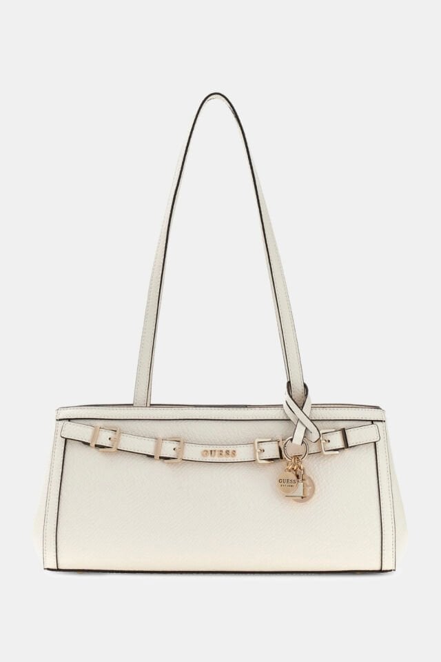 Guess Dovie Suni Deri Omuz Çantası Beyaz