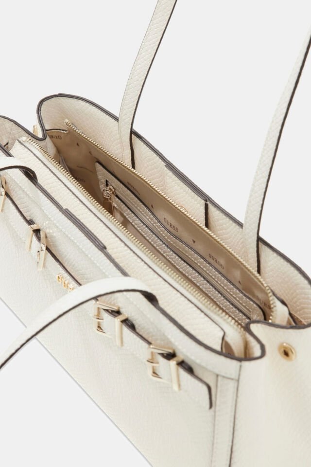 Guess Dovie Suni Deri Omuz Çantası Beyaz