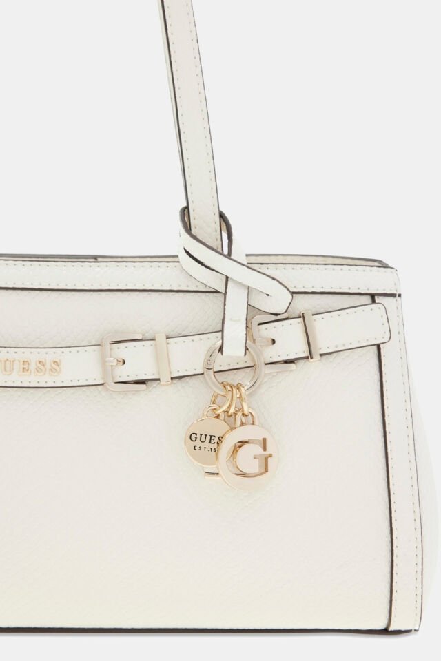 Guess Dovie Suni Deri Omuz Çantası Beyaz