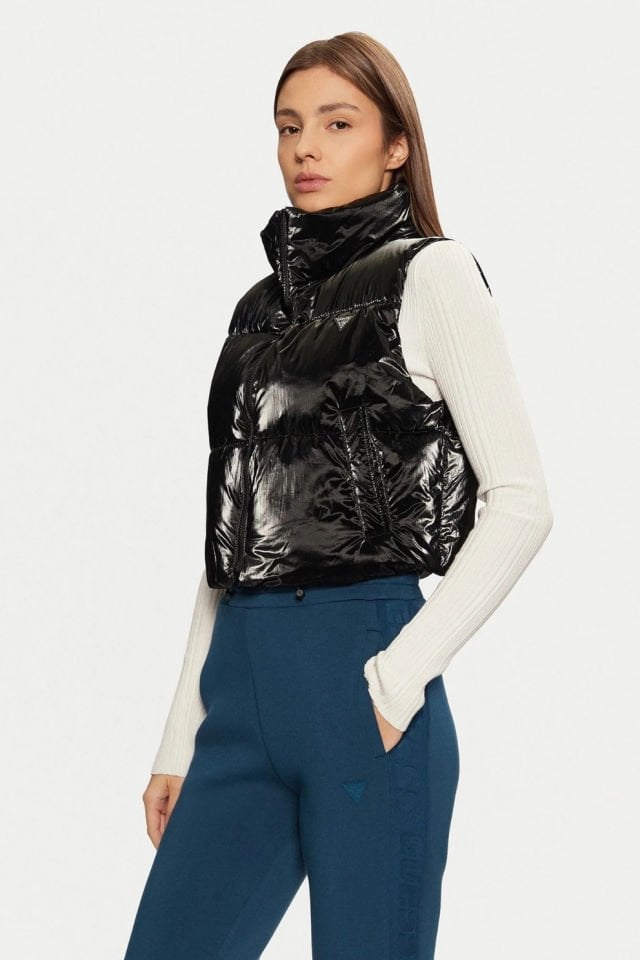Guess Kolsuz Kısa Şişme Mont Siyah