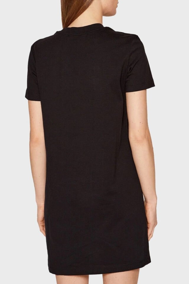 Calvin Kleın Pamuklu Regular Fit Bisiklet Yaka Mini Bayan Elbise Siyah
