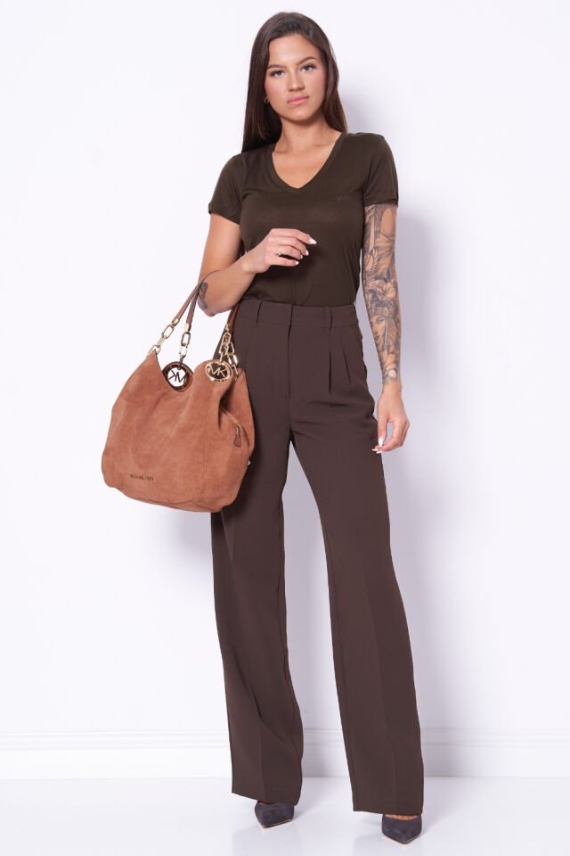 Guess V Yakalı Tişört Kahverengi