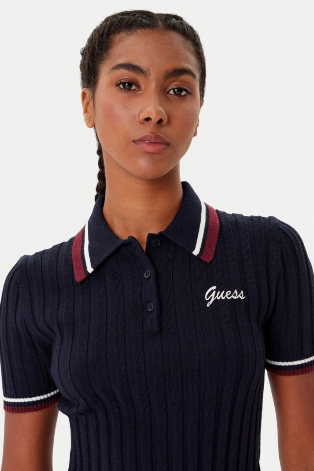 Guess Yün Karışımlı Polo Kazak Lacivert