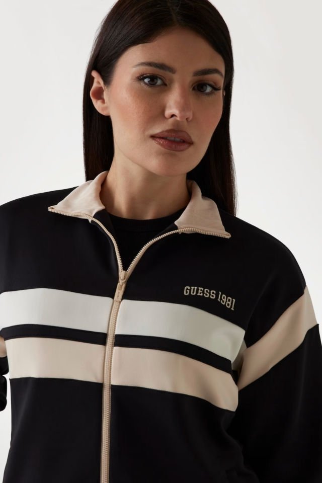 Guess Kontrast Bantlı Sweatshirt Siyah