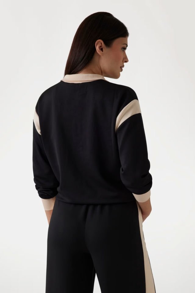 Guess Kontrast Bantlı Sweatshirt Siyah