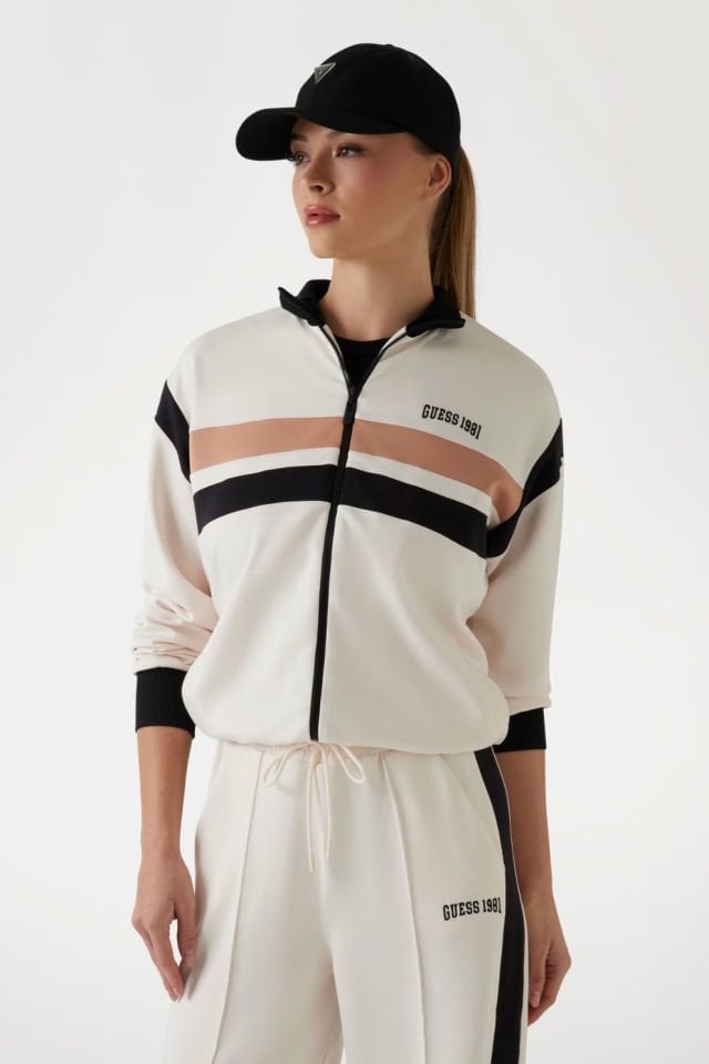 Guess Kontrast Bantlı Sweatshirt Beyaz