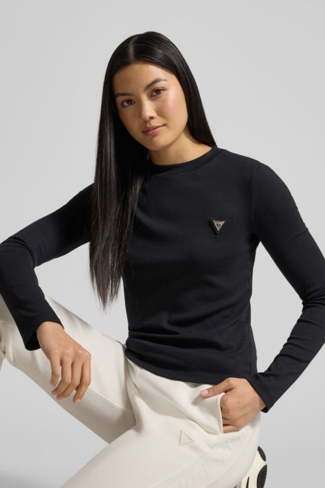 Guess Uzun Kollu Etiket Detaylı Tİşört Siyah