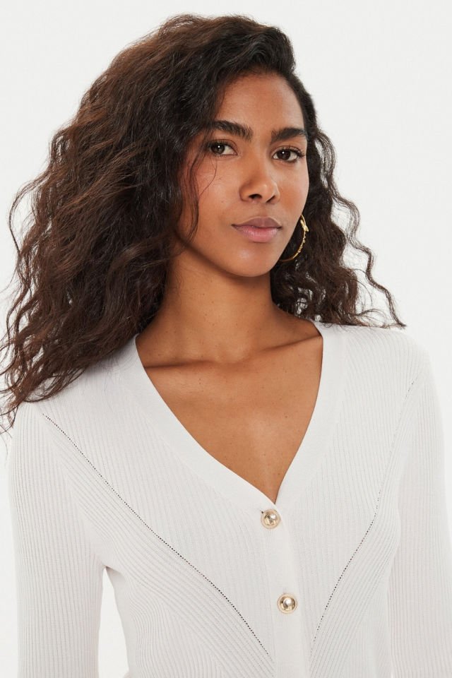 Guess Uzun kollu V Yakalı Hırka Beyaz