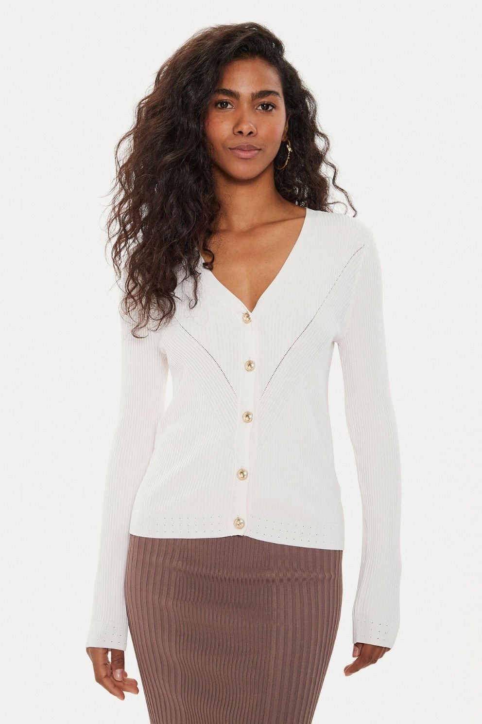 Guess Uzun kollu V Yakalı Hırka Beyaz