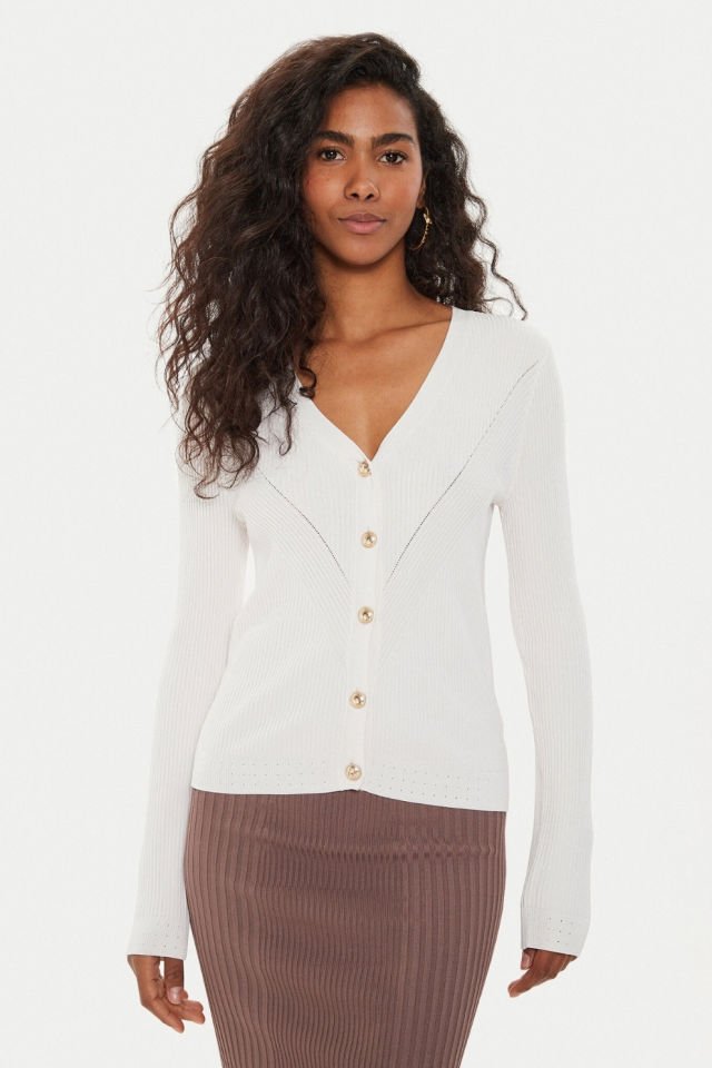 Guess Uzun kollu V Yakalı Hırka Beyaz