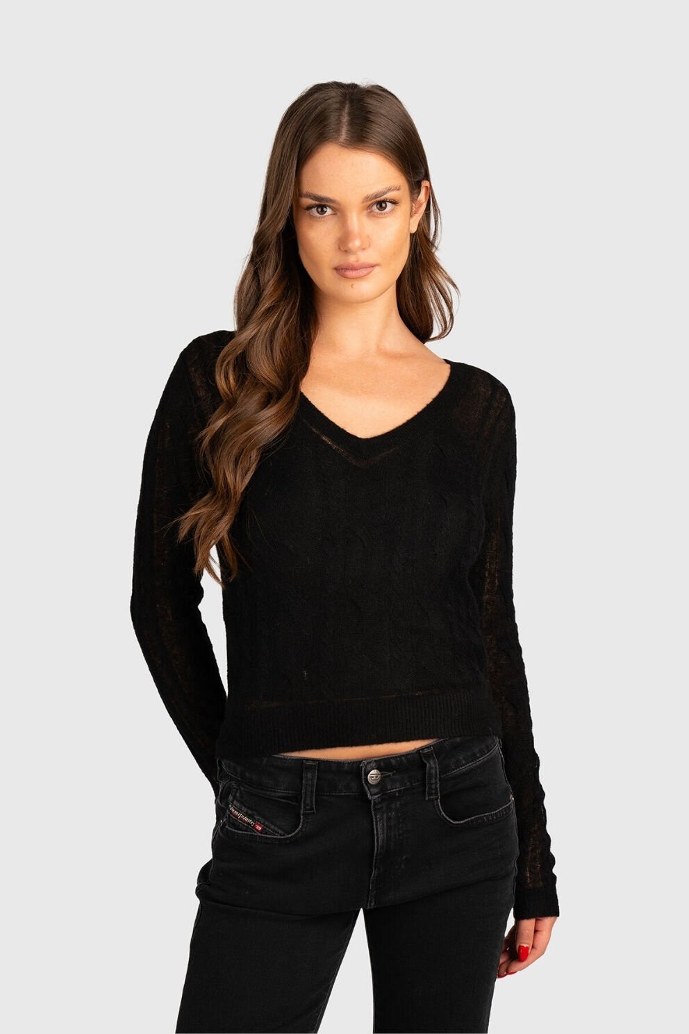 Guess İnce Nervürlü Kazak Siyah