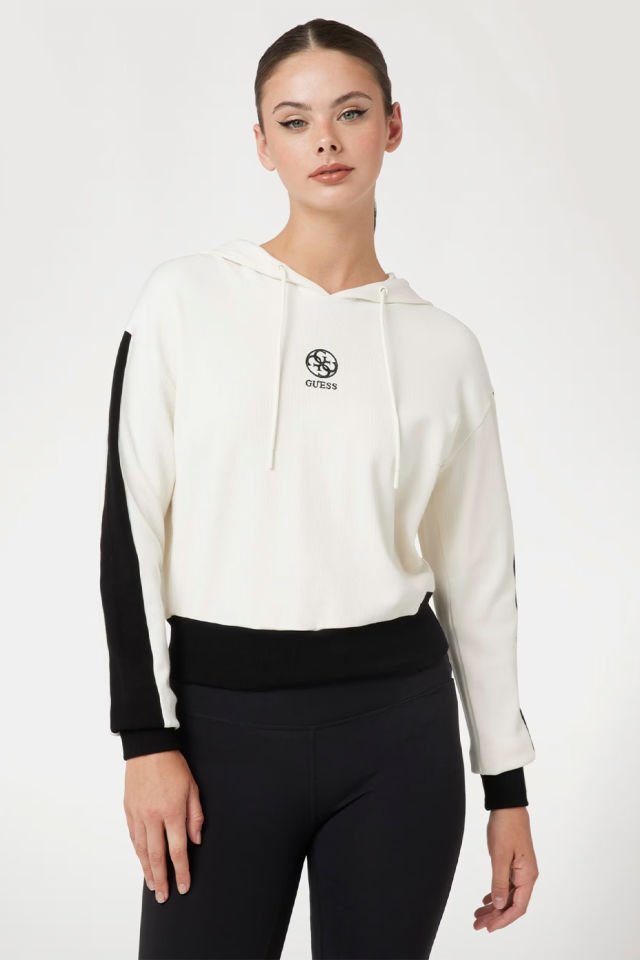 Guess Rib Örgü Sweatshirt Krem Rengi