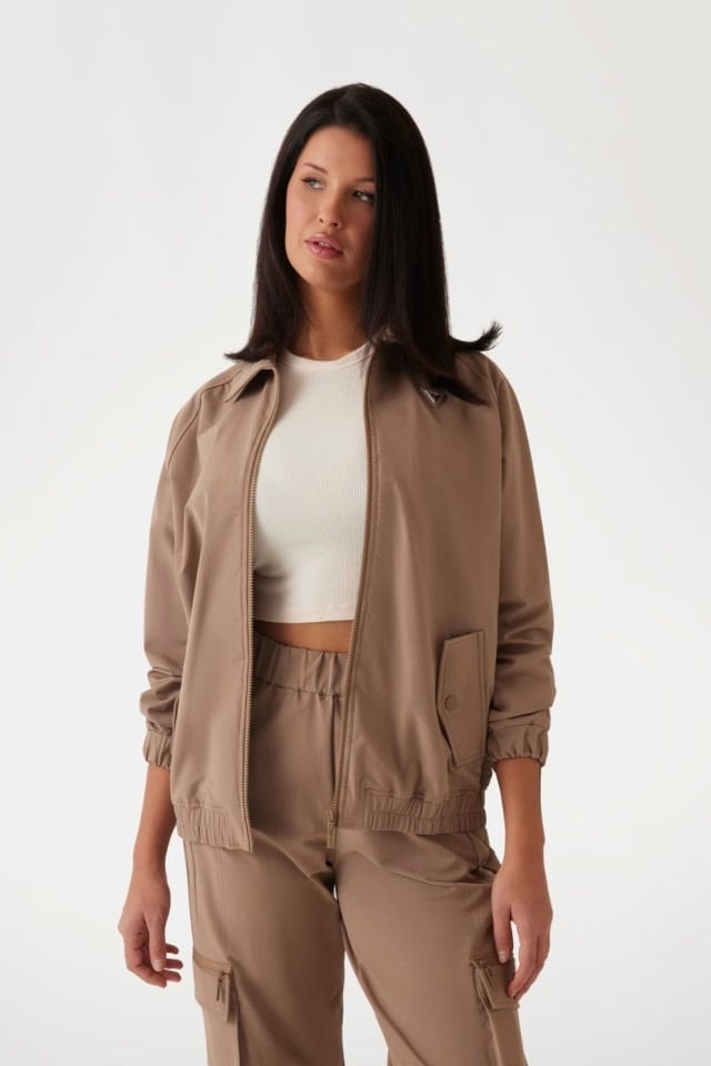 Guess Boydan Boya Fermuarlı Sweatshirt Bej