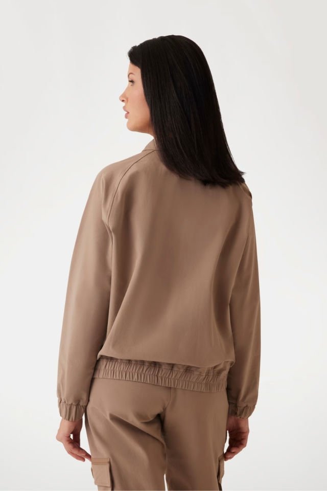 Guess Boydan Boya Fermuarlı Sweatshirt Bej