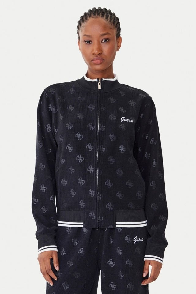 Guess 4G Tam Fermuarlı Sweatshirt Siyah