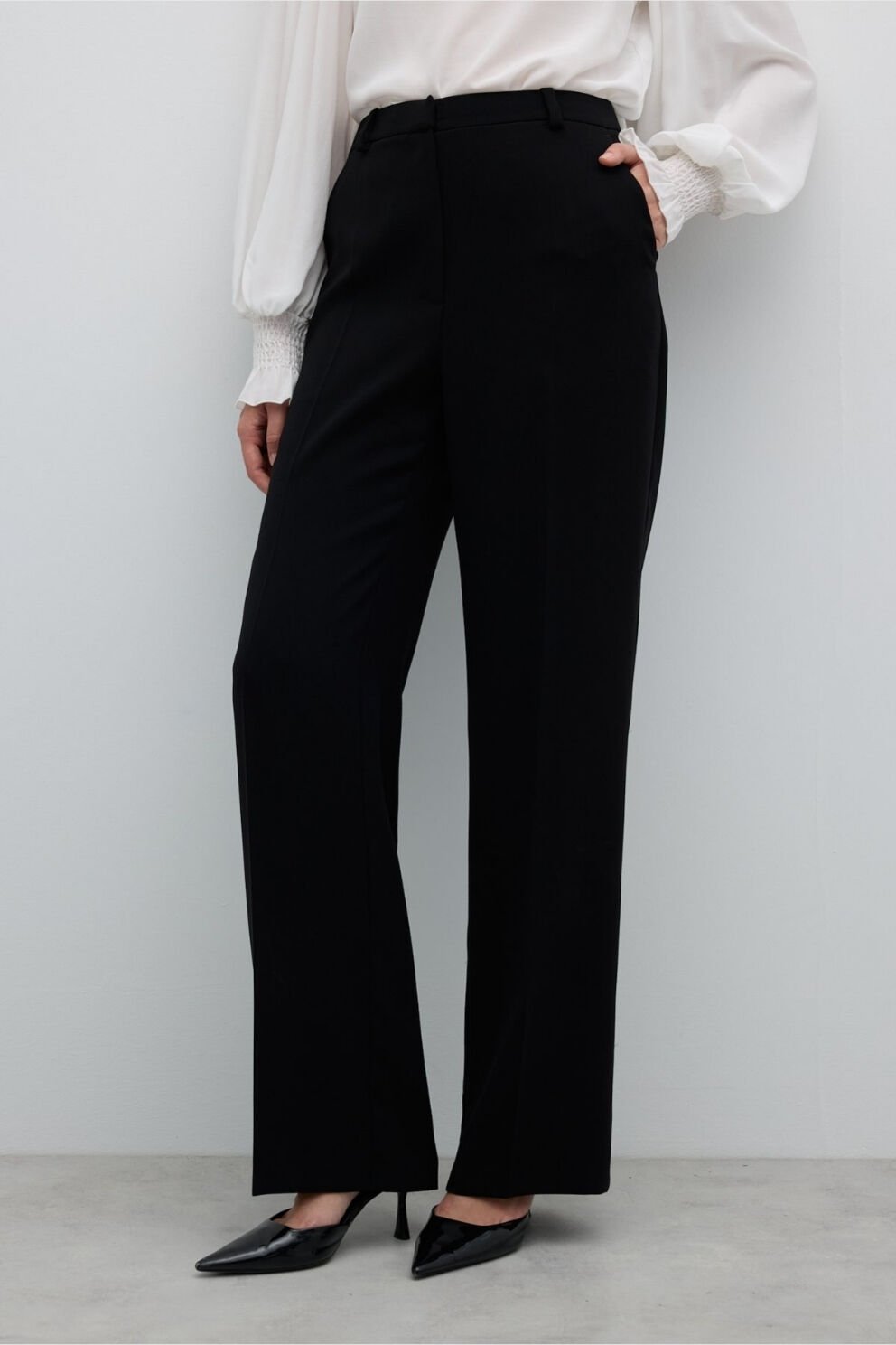 Roman Geniş Paça Krep Pantolon Siyah