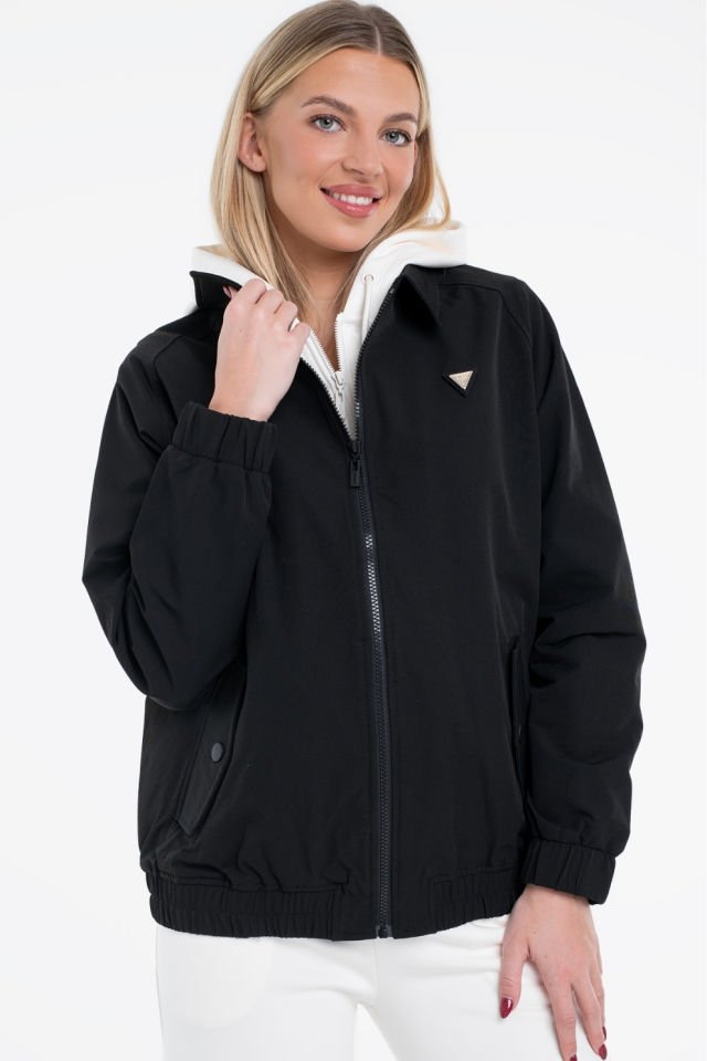 Guess Boydan Boya Fermuarlı Sweatshirt Siyah