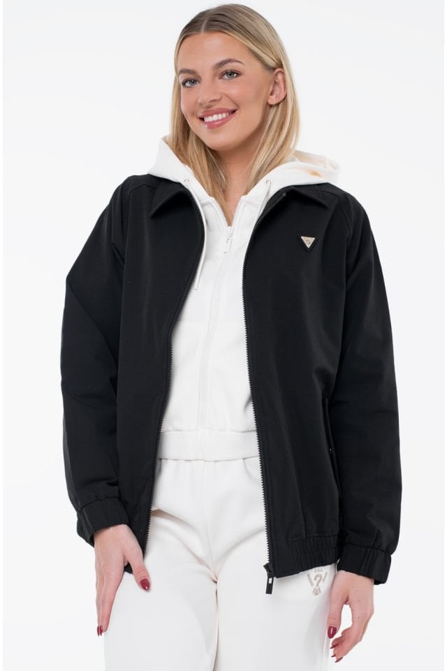 Guess Boydan Boya Fermuarlı Sweatshirt Siyah