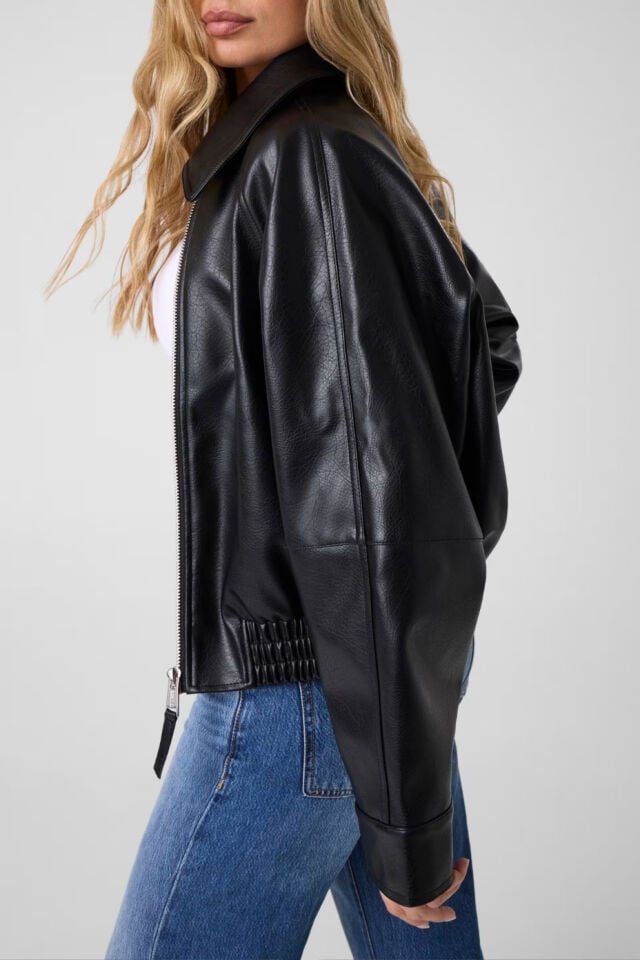 Guess Deri Audrine Kadın Bomber Ceket Siyah