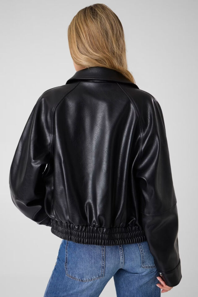 Guess Deri Audrine Kadın Bomber Ceket Siyah