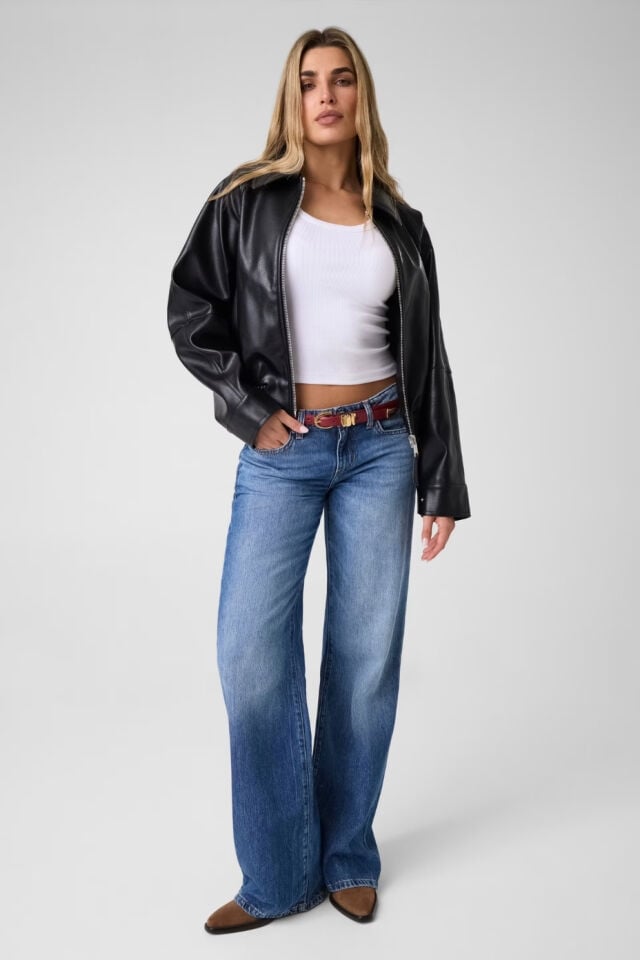 Guess Deri Audrine Kadın Bomber Ceket Siyah