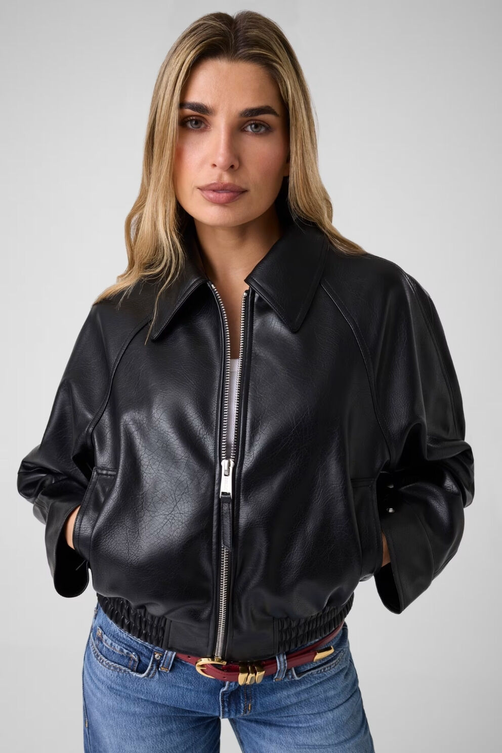 Guess Deri Audrine Kadın Bomber Ceket Siyah