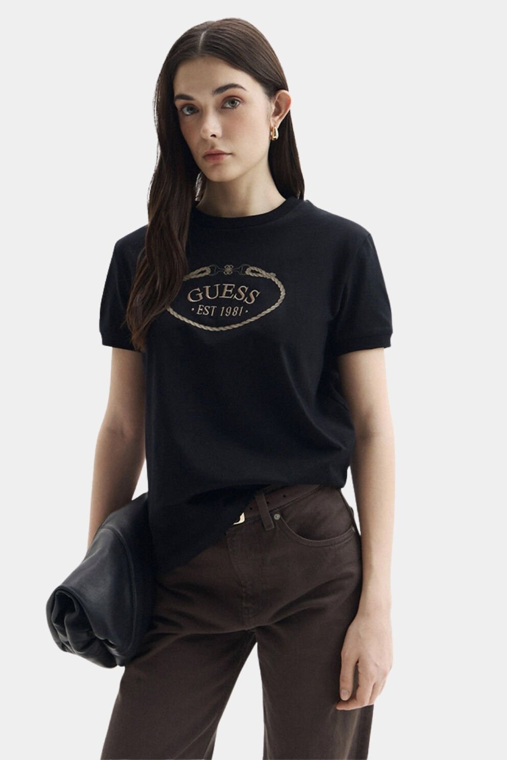 Guess  Ön Logolu Tişört Siyah