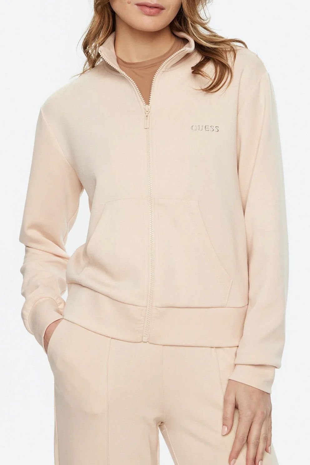 Guess Scuba Gelsey Kadın Tam Fermuarlı Sweatshirt Bej