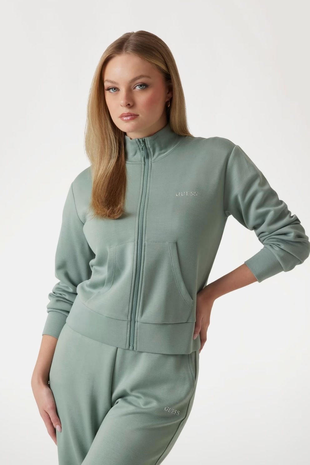 Guess Scuba Gelsey Kadın Tam Fermuarlı Sweatshirt Yeşil
