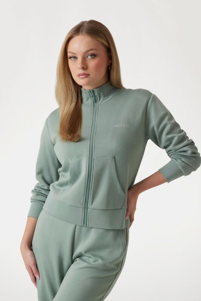 Guess Scuba Gelsey Kadın Tam Fermuarlı Sweatshirt Yeşil