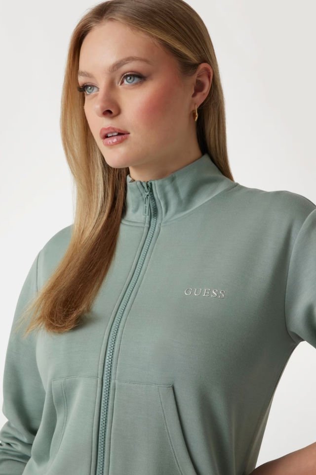 Guess Scuba Gelsey Kadın Tam Fermuarlı Sweatshirt Yeşil