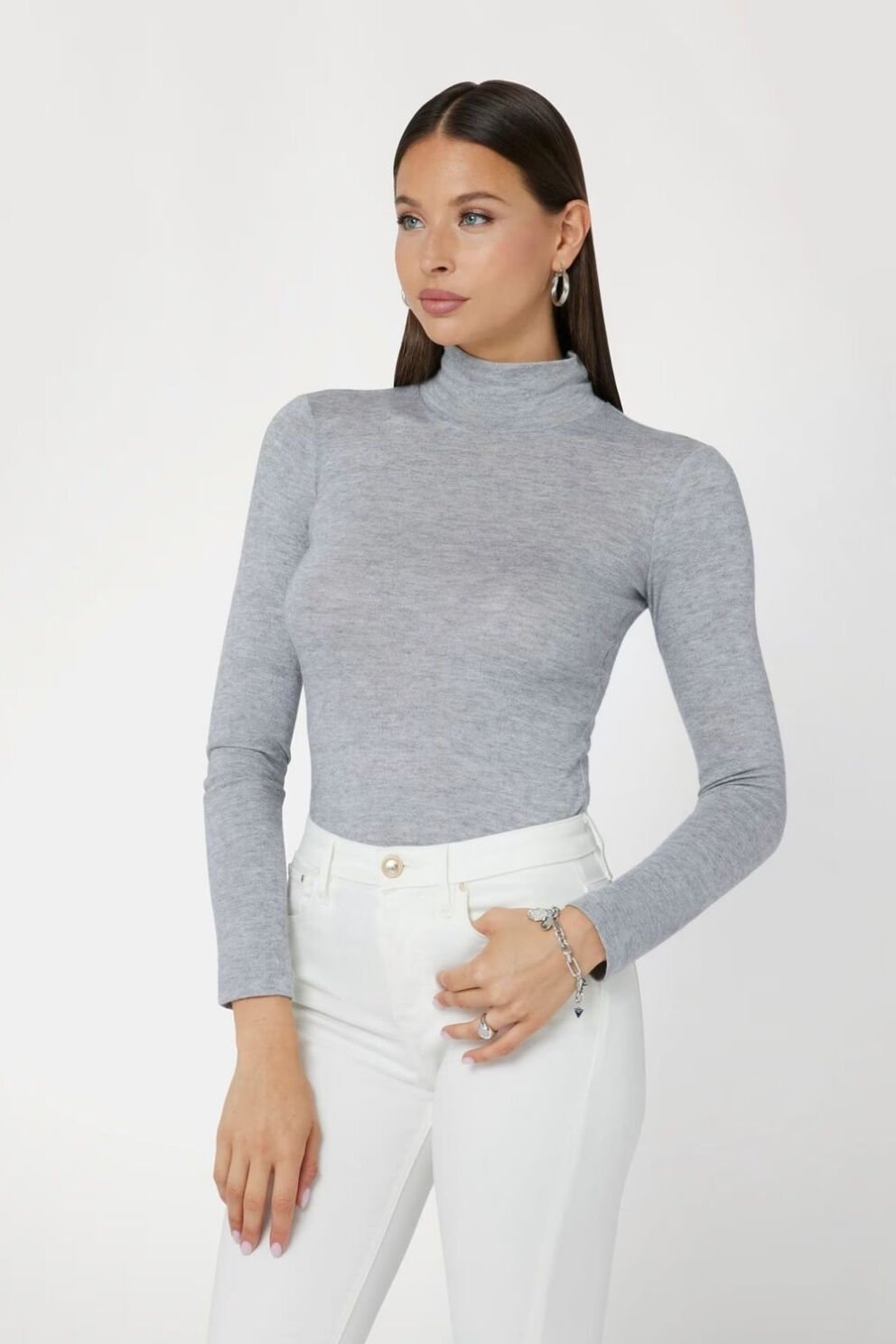 Guess Balıkçı Yaka Üst Gri