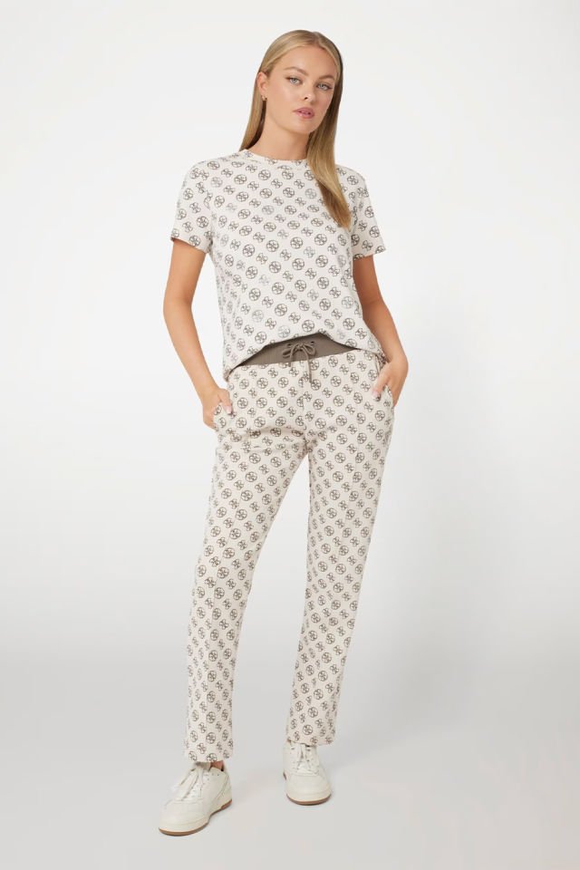 Guess Tamamı 4g Logolu T-shirt Açık Kahverengi
