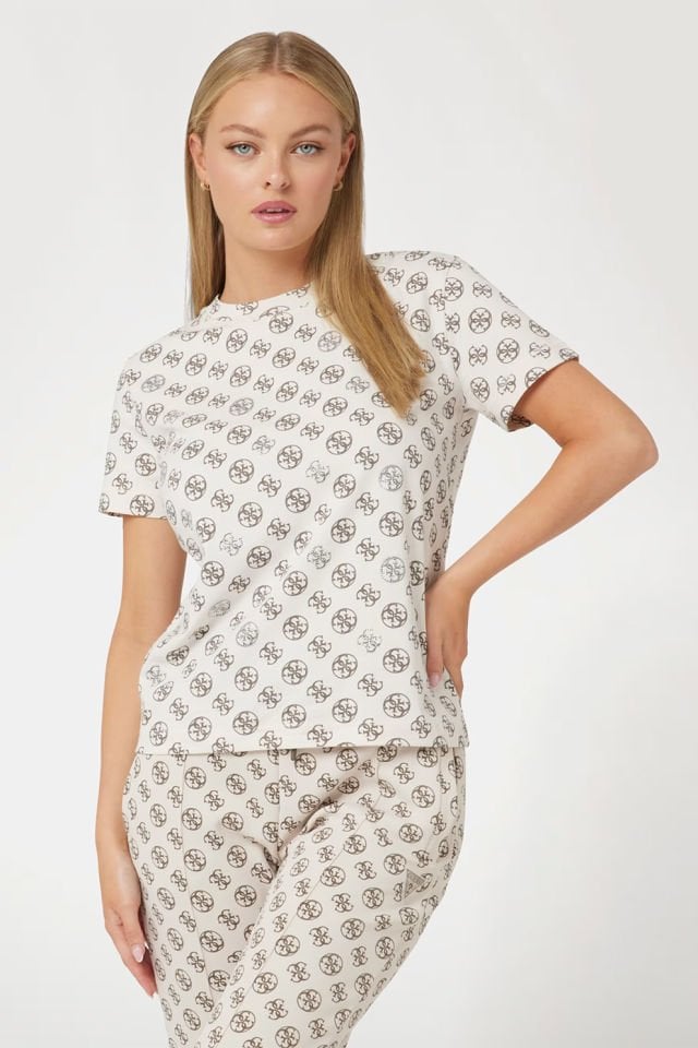 Guess Tamamı 4g Logolu T-shirt Açık Kahverengi