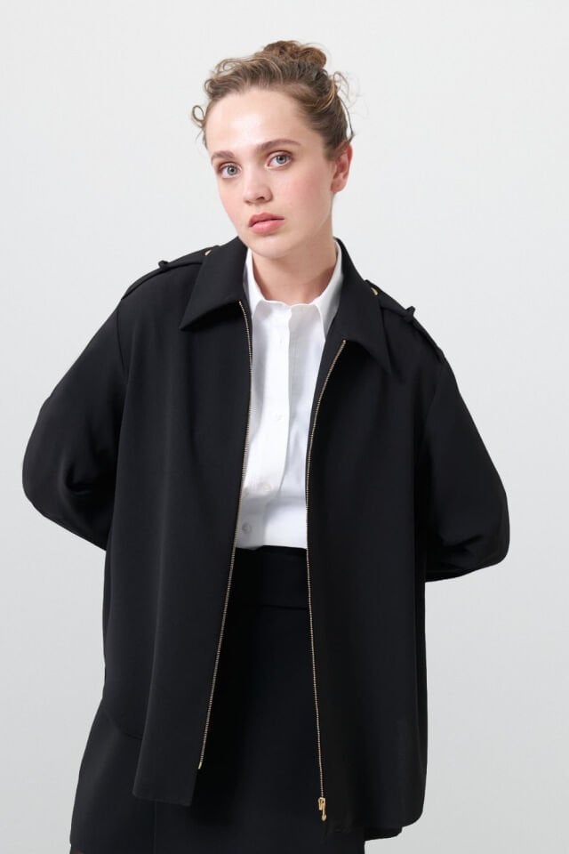 Roman Apoletli Fermuarlı Gömlek Siyah