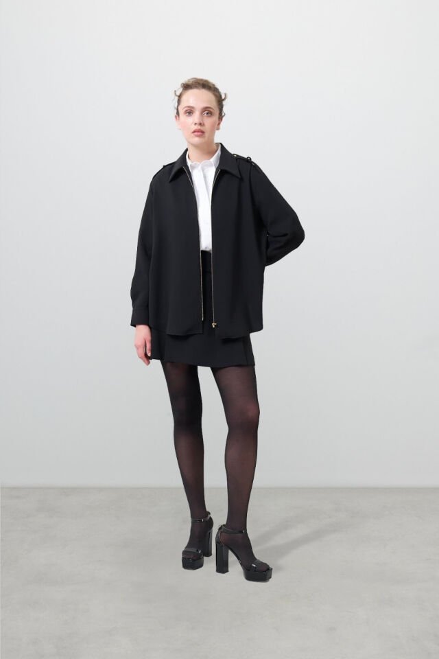 Roman Apoletli Fermuarlı Gömlek Siyah